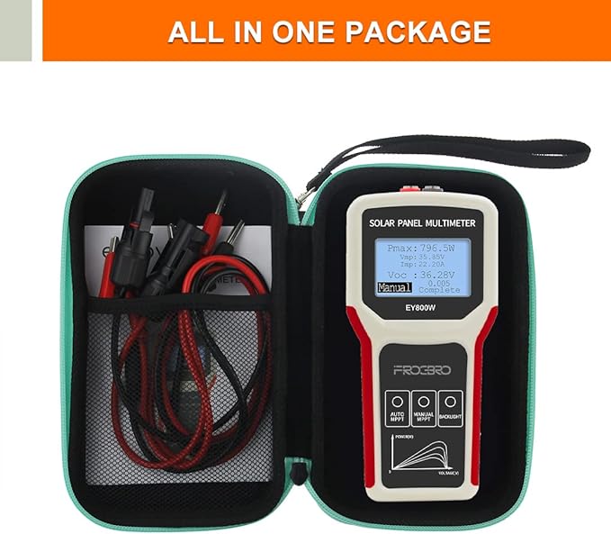 FrogBro Solar Panel Tester Photovoltaic Multimeter Upgrade EY800W with Ultra Clear LCD, Smart MPPT Open Circuit Voltage Troubleshooting Utility Tool for Solar PV Testing (LCD 800W)