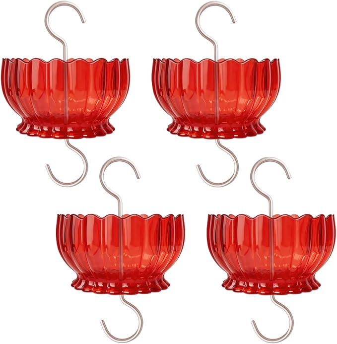 Extra Large Ant Moat for Hummingbird Feeder - Pack of 4PC x 9 OZ Capacity Insect Guard Red Daisy