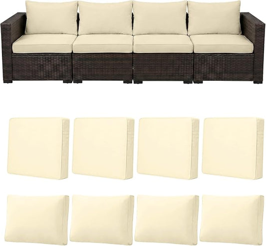 8pcs Outdoor Patio Cushion Covers Replacement, 24" Zippered Outdoor Cushion Covers Waterproof, UV Resistant & Washable Patio Furniture Cushion Covers Waterproof for Patio Sectional, Covers Only Beige