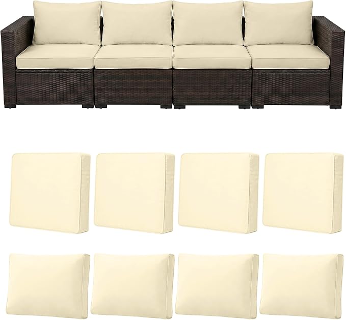 8pcs Outdoor Patio Cushion Covers Replacement, 25.6" Zippered Outdoor Cushion Covers Waterproof, UV Resistant & Washable Patio Furniture Cushion Covers Waterproof for Patio Sectional, Beige