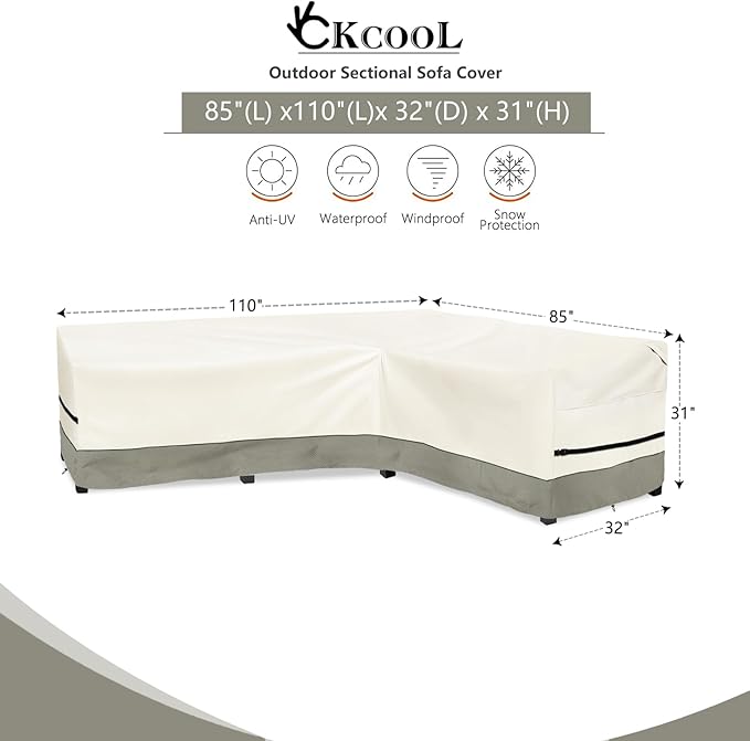 okcool Outdoor Sectional Cover,L-Shaped Patio Furniture Covers for 6-Seater Outdoor Sectional Furniture Couch 110"(85''L) x 32''D x 31''H, White&Grayish Green