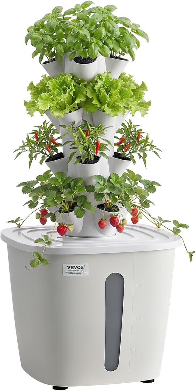 VEVOR Hydroponic Tower, 20 Pods 4 Tiers Hydroponics Growing System Kit, Vertical Home Hydronic Garden with 20L Water Tank & Pump, Planter Plants Germination Kit for Indoor Herbs, Fruits, Vegetables