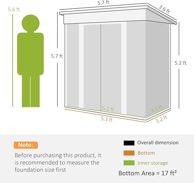 Outsunny 6' x 4' Metal Lean to Garden Shed, Outdoor Storage Shed, Garden Tool House with Double Sliding Doors, 2 Air Vents for Backyard, Patio, Lawn, Black