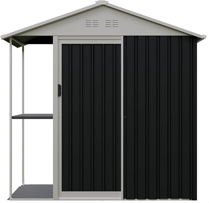KEIKI 6x4 FT Outdoor Storage Shed with Rack, Metal Garden Shed with Storage Shelves, Bike Storage Tool Cabinet Box for Lawn, Backyard, Patio
