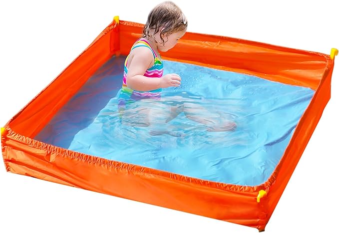 MUOUAKATE 3.3 X 3.3 Ft Portable Beach Square Puddle, Foldable Beach Pool for Boys Girls Ages 2 3 4 5 6 7 8, Upgrade Beach Essentials with Carrying Bag, No Need to Dig Holes and inflate
