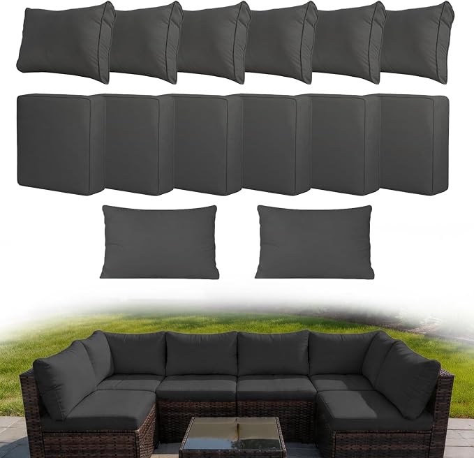 14 Piece Outdoor Cushion Covers Replacement, Waterproof Patio Couch Cushion Covers, Outdoor Furniture Sofa Covers with Zippers, Cover Only
