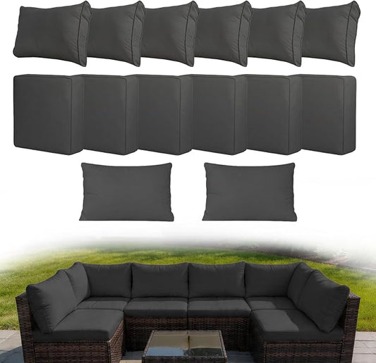 14 Piece Outdoor Cushion Covers Replacement, Waterproof Patio Couch Cushion Covers, Outdoor Furniture Sofa Covers with Zippers, Cover Only
