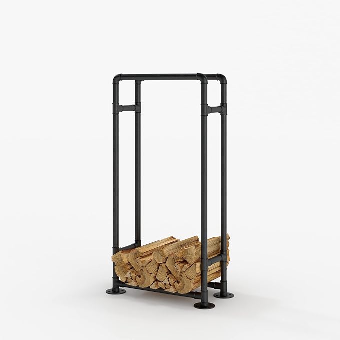 pamo Firewood Rack Vertical Indoor Outdoor – Heavy Duty, 21" x 38" | Heavy Duty 3/4" Steel Pipes I Scratch & Rust Resistant I Felt Pads Included I Easy Assembly