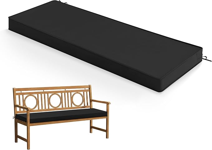 Summsun Outdoor Bench Cushion: Waterproof and Fade Resistant Patio Furniture Cushions - Non-Slip Bench Pad Cushion with Removable Cover for Garden Swing Porch Sofa Settee, 45 x 18 Inch, Black