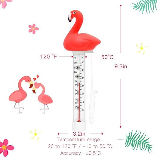 XY-WQ 2 Pack Floating Pool Thermometer, Large Size Easy Read for Water Temperature with String for Outdoor and Indoor Swimming Pools and Spas (Flamingo & Turtle)