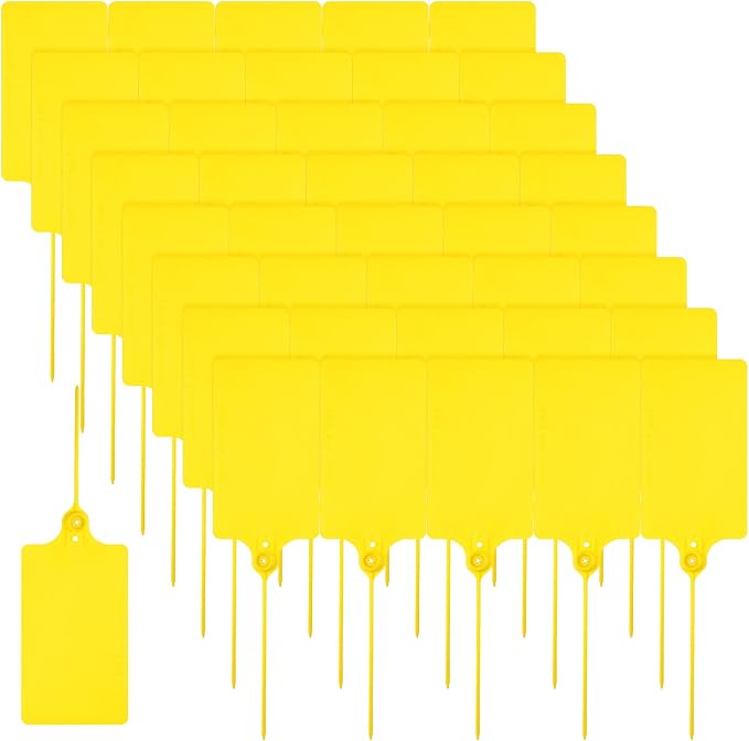 300 Pieces Plastic Tags Blank 2.3" x 10" Waterproof Plastic Shipping Tags Yellow Zip Tie Label Tags Bag Tags for Labeling Security Seals Writable Marker Ties Hanging Tags