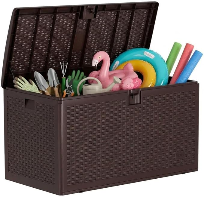 73 Gallon Waterproof Large Resin Deck Box Indoor Outdoor, Lockable Storage Container for Patio Furniture Cushions, Throw Pillows, Garden Tools, and Pool Floats, Black 44.5"L * 21.1"W * 22"H