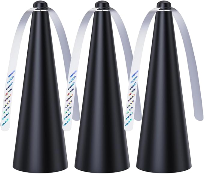 3 Pack Portable Outdoor Indoor Batteries Powered Picnic Table Top Spinner with Metal Hanger, Bug Repellent for Restaurant, Camping (Black)