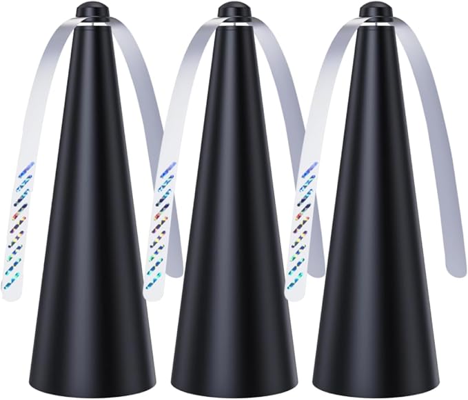 Glovv Fly Fans for Tables, 3 Pack Portable Battery Powered Table Top Spinner with Metal Hanger, Food Cover for Indoor Outdoor Use, Camping, Picnic, Restaurant (Black)