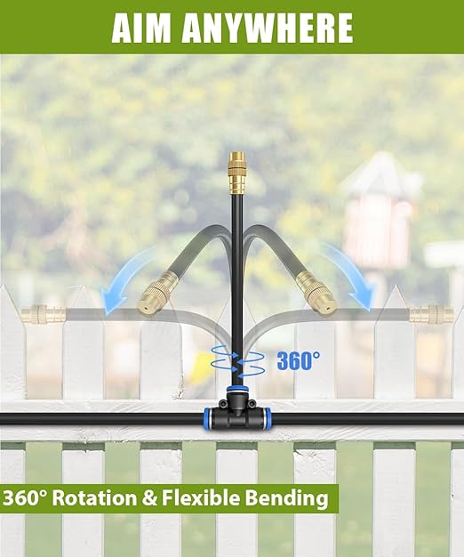 32FT Easy-Snap Garden Irrigation System for Raised Beds & Greenhouses, Upgraded 8mm (5/16") High-Flow PE Tubing with 10 Bendable 360° Copper Nozzles, Quick-Connect Plant Watering Kit