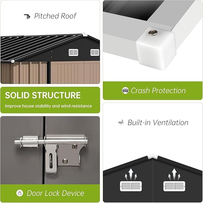 12X10FT Metal Outdoor Storage Shed, Galvanized Steel Garden Tool Shed with with Lockable Door & Vents,Waterproof All-Weather Utility Tool Shed for Lawn Mower, Bike