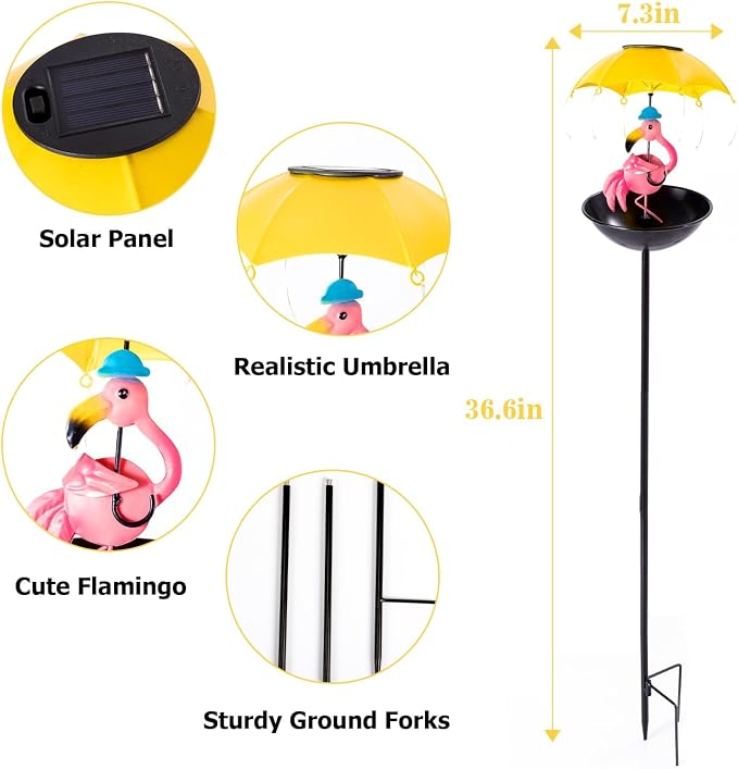 Solar-Powered Bird Feeder with LED Flamingo Light - Vibrant Garden Decor, Weatherproof Fun Feeding Device (Flamingo)