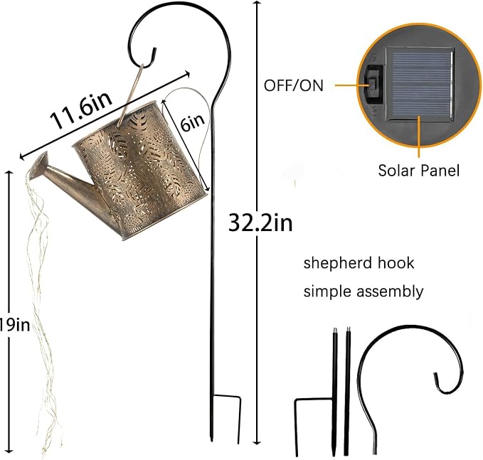 JIAJIAMEI Large Solar Watering Can Lights Leaf Outdoor Garden Decor, Waterproof Cascading LED Hanging Lights, Gifts for Mom Grandma Women Birthday Mother's Day - Yard Porch Patio Backyard