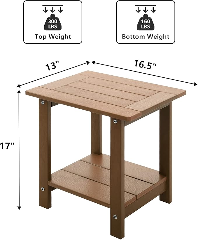 Meluvici Double Adirondack Outdoor Side Table Weather Resistant, Outdoor Rectangular Patio End Table for Adirondack Chair, Teak