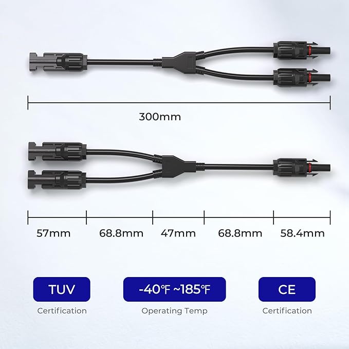 Renogy Solar Connectors Parallel Y Branch,MMF+FFM 1 Pair Solar Panel Wire for Solar Panel,Premium PC Material,Weatherproof and Durability