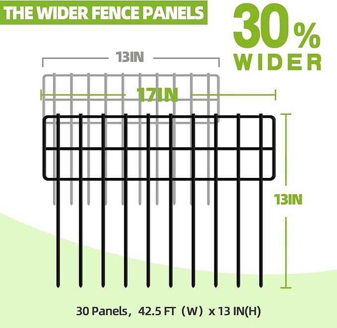 42.5ft(L) x 13in(H) Animal Barrier Fence, 30 Panels No Dig Fence, Garden Fence Barrier for Bottom, Rabbit Fence for Garden, Dog Fences Barrier, Rustproof Metal Fences Border for Outdoor