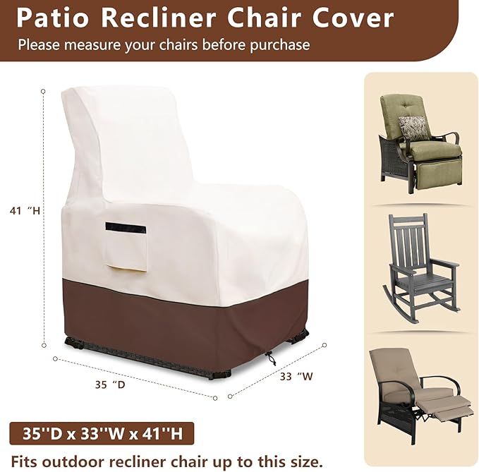 Outdoor Recliner Chair Cover,600D Heavy Duty Waterproof Patio Chair Covers,Outdoor Furniture Covers for Lawn/Garden Recliner Chiar,Beige&Brown