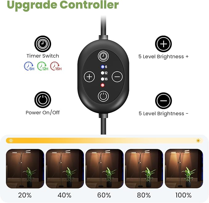 Large Plant Lights for Indoor growing 24V, 660nm-Enhanced Full Spectrum, LM281B+ LED Grow Light, Plant Light with Timer & Dimming, Adjustable Height 22–70in, 9.8in Base, 28W, 560μmol/s/m²@6in
