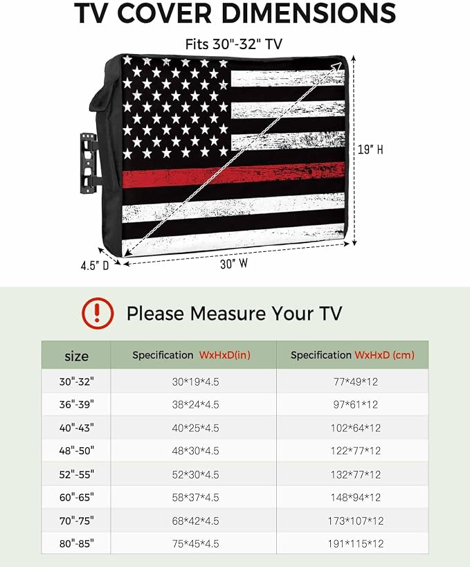 DecorLovee Red Vintage American Flag Outdoor TV Cover 60 to 65 Inches Weatherproof & Waterproof, USA Flag Outdoor TV Enclosure with Remote Control Pocket, Retro TV Screen Protectors for Outside TV