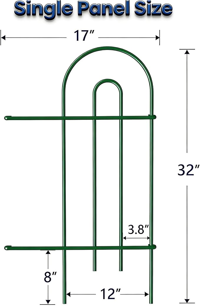 32in(H)×50ft(L) Green Decorative Garden Border Fence No Dig Metal Fence Panel Garden Edging Border Fence for Animal Barrier Fencing Flower Bed Yard Patio