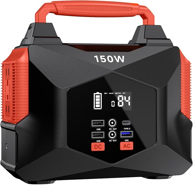 Portable Power Station for Camping, 150w 146wh Portable Generator for Home Use Indoor Outdoor Generator with AC Outlet Large Power Bank for Laptop Travel Emergency CPAP Survival Backup Apartment - Red
