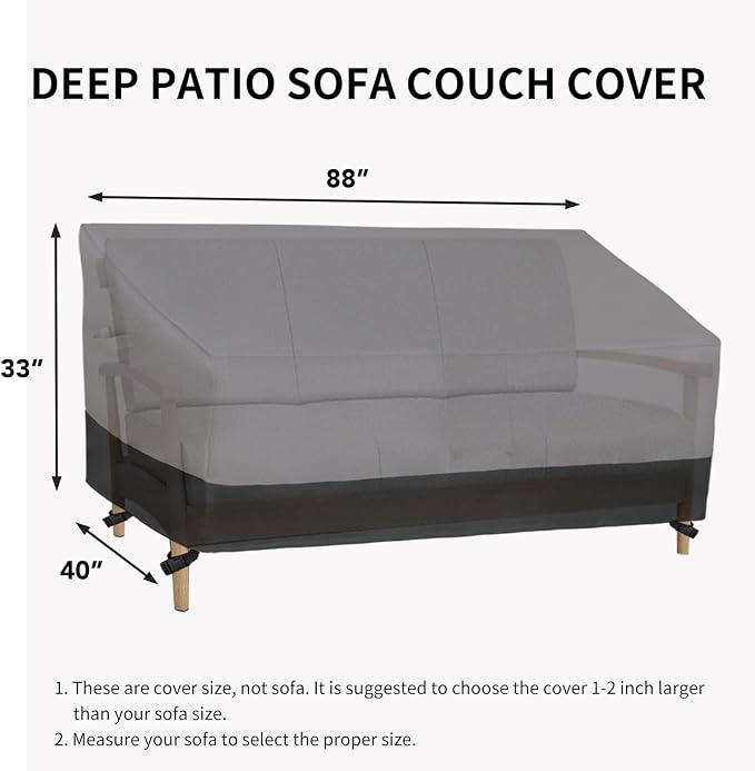 Easy-Going Waterproof Outdoor Couch Cover, Heavy Duty Deep 3-Seater Patio Sofa Cover, Windproof Outdoor Furniture Cover with Air Vent (88Wx40Dx33H inch,Gray/Black)