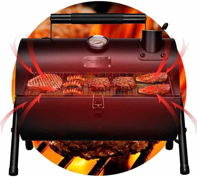 MAISON HUIS Small Charcoal Grill, Portable Tabletop BBQ Smoker for Outdoor Camping,Mini Grill for Tailgating, Hiking & Picnic, (Black)