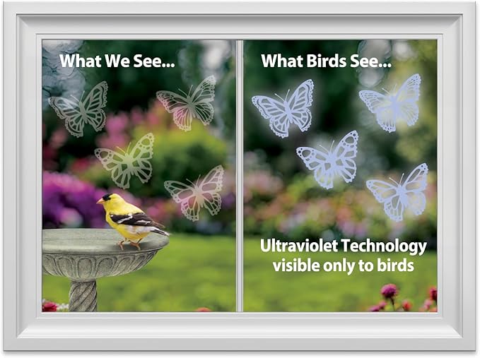 WindowAlert Butterfly Anti-Collision Decal - UV-Reflective Window Decal to Protect Wild Birds from Glass Collisions, 2-Pack - Made in The USA
