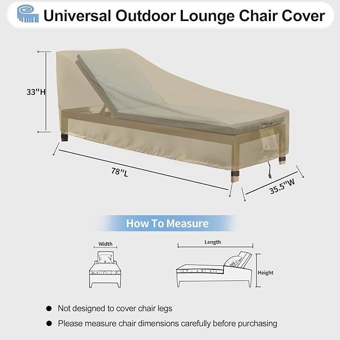 OutdoorLines Outdoor Waterproof Patio Chaise Lounge Chair Cover - UV Resistant Lounger Covers Heavy Duty Weatherproof Patio Sofa Furniture Covers, 1 Pack, 78Wx35.5Dx33H Inches, Camel
