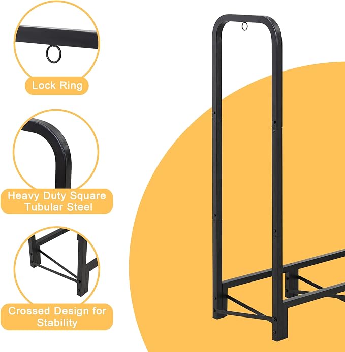 Werph 12FT Firewood Rack Outdoor,Heavy Duty Firewood Storage Rack,Outdoor Firewood Rack with Cover,Wood Rack Log Rack for Outdoor & Indoors, Black