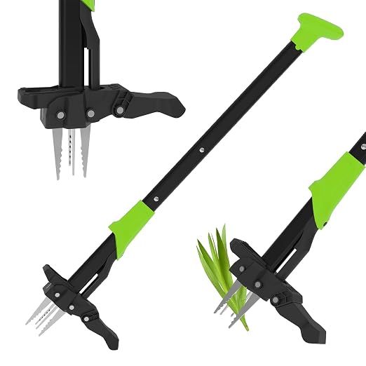 DEXSO Weed Puller Tool with Long Handle- 4-Claw Stand Up Remover 40" Easy-Eject Mechanism Manual Weeders Weeding Tools Gardening