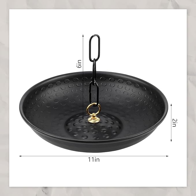 Zhengmy 2 Pack 11 Inch Black Rain Chains Anchoring Basin Hand Hammered Metal Bowl for Rain Chain Downspout Gutters for Outdoor Garden Lawn and Patio Water Feature