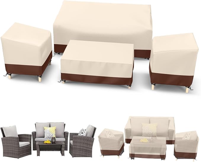 STARTWO Outdoor Waterproof Patio Furniture Covers 4-Piece Set for Chairs, Loveseat and Coffee Table, Beige