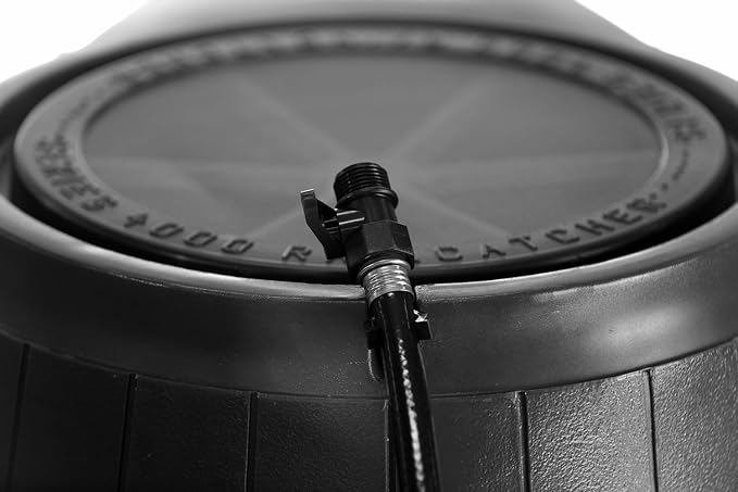 FCMP Outdoor Rain Barrel, Flat-Back Rainwater Catcher with Spigots, 50 Gallon, Black - Portable Water Storage Container Tank for Home, Garden, and Backyard