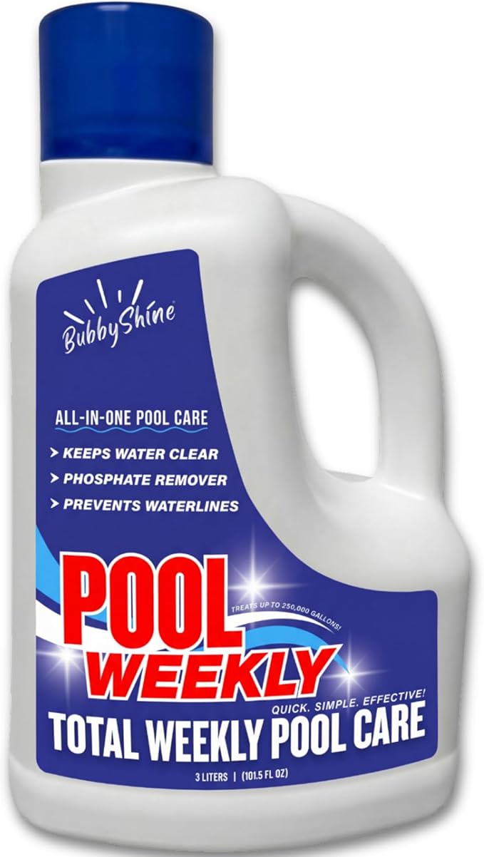 Weekly Pool Treatment, All in One Pool Treatment with Phosphate Remover, Pool Clarifier and Pool Waterline Cleaner, Saltwater Safe, 3 Liter 101.5 fl oz, BubbyShine