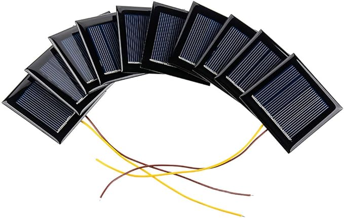 AOSHIKE 10Pcs 2V 130mA Micro Solar Panels Photovoltaic Solar Cells with Wires Solars Epoxy Plate DIY Projects Toys 54mm x 54mm/2.13" x 2.13"
