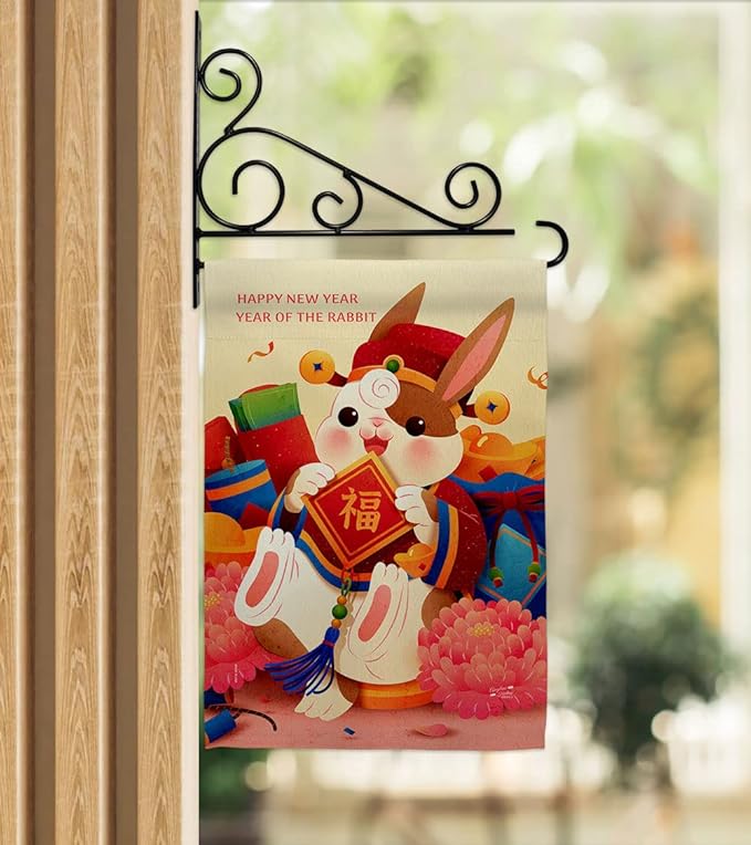 Luck Rabbit Year Wall Art Home Decor Banner Room Flag Pole Patio Lawn Garden Outdoor Decorations Indoor Tapestry Yard Signs Lunar New Year Gifts Spring Festival Chinese Decorations Made In USA