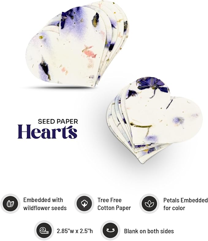 50pcs Large Purple Heart Seed Paper – Writable & Plantable Wildflower, Mom's Gift for Mother’s Day, Use for Wedding, Baby Shower, Heart Party Favors & Easter Decorations