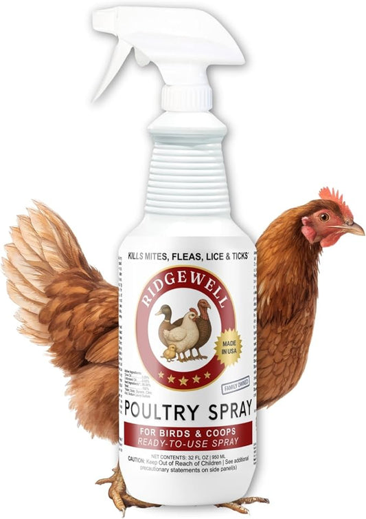 Poultry Chicken & Coop Spray 32 oz | Kills Mites, Fleas, Lice & Ticks | Clove & Cottonseed Essential Oils | Use on Chicks* & Laying Hens | No Egg Withdrawal | Made in USA