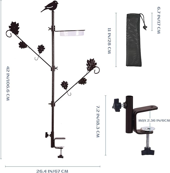 ERYTLLY Deck Bird Feeder Station Kit, Wild Bird Feeding Station for Outside Hanging Plants Holder Deck Pole Porch Multi-Hook Bird Feeder with Water Bowl for Attracting Birds