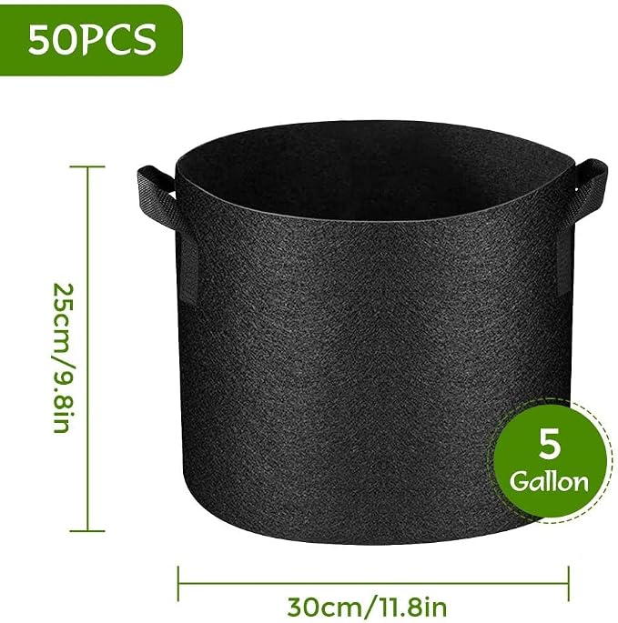 50 Pack Grow Bags Bulk Fabric Pots with Handles Aeration Grow Pots Garden Plant Bags for Gardening, Plant and Vegetables, Black (5 Gallon)