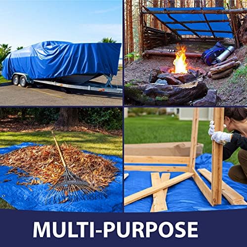 RUGGED RHINO Kneeling Pad and All-Weather Protection Tarp, Kneeling Pad Resists Water in Gray Color, Tarp is Multipurpose High Durability 6’ x 8’ in Blue Color, 2 Item Bundle