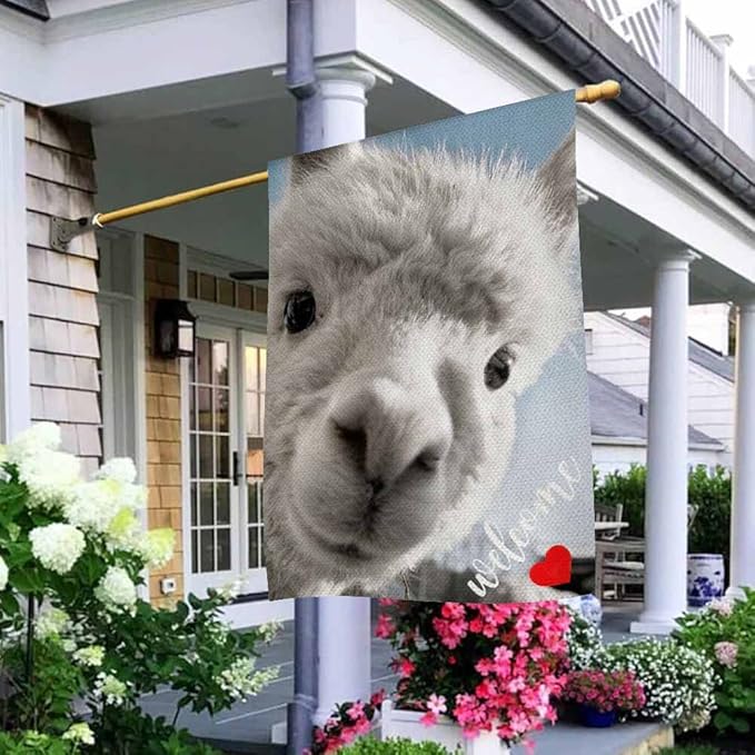 AOYEGO Funny Llama House Flags 28 x 40 Double Sided Burlap I Love Llama Yard Flags Spring Summer Farmhouse Seasonal Outdoor Flag