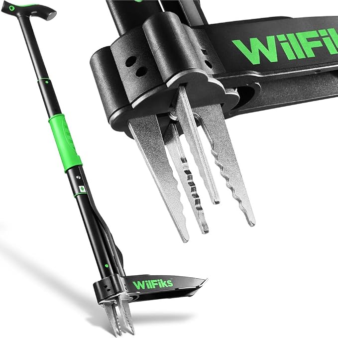 Weed Puller Tool with Long Adjustable Handle (36", 40", & 45"), Quick-Release Weed Ejector Mechanism, Lightweight Aluminum Stand-Up Heavy Duty Weed Remover, 4-Claw Head & Foot Pedal for Easy Weeding