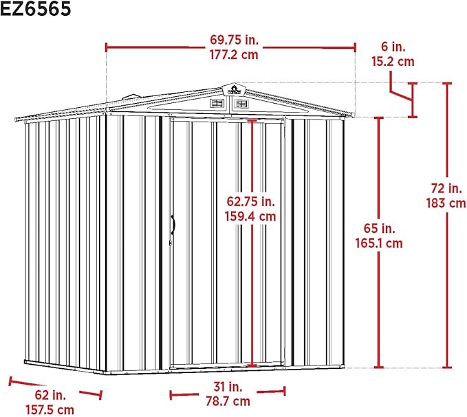 ARROW 6' x 5' EZEE Galvanized Steel Low Gable Shed Cream with Charcoal, Storage Shed with Peak Style Roof